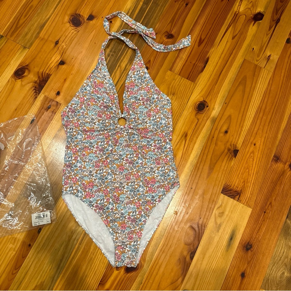 Pink Lily NWT Floral  Swim Halter One-Piece XL